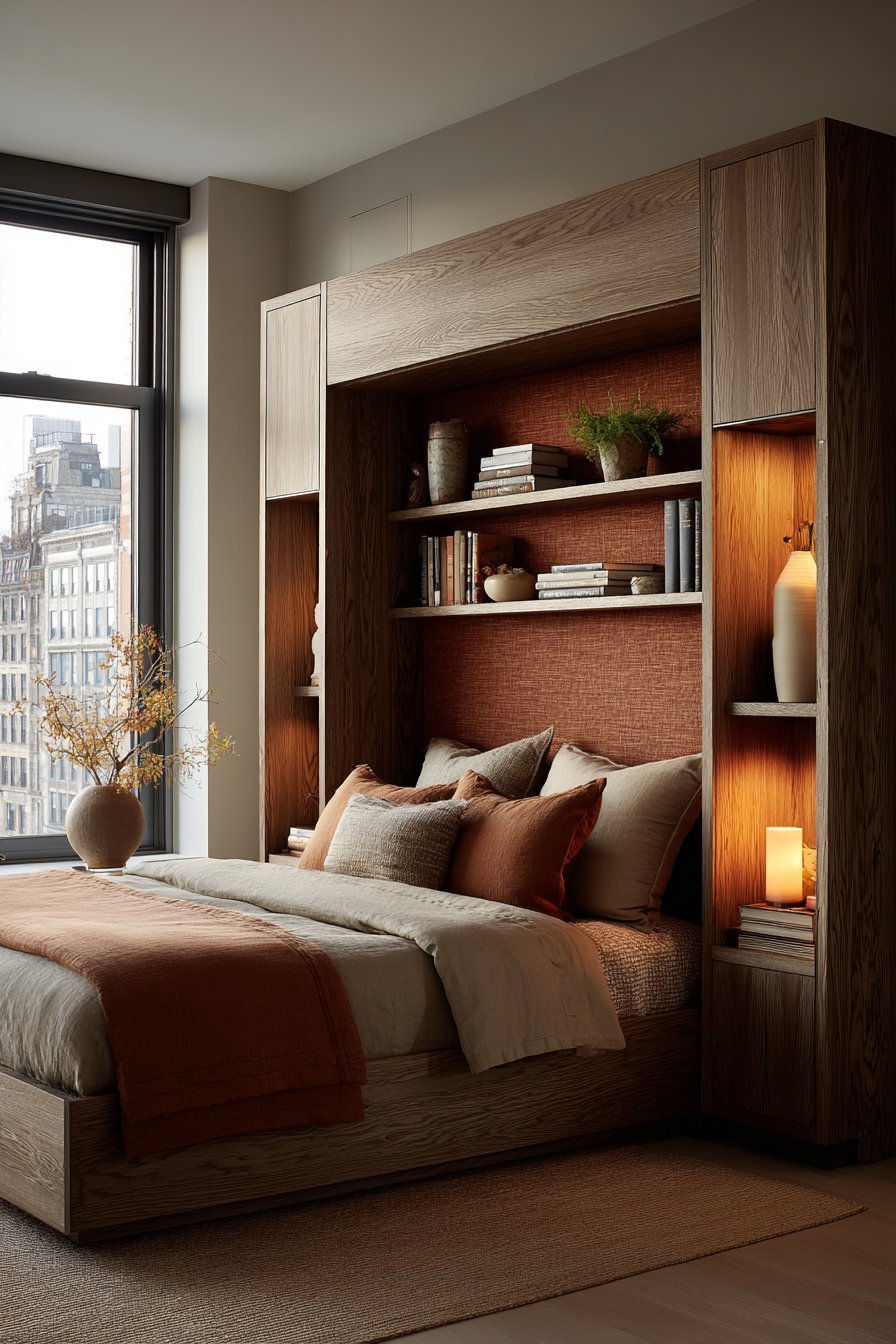 Built-In Walnut Headboard Nook