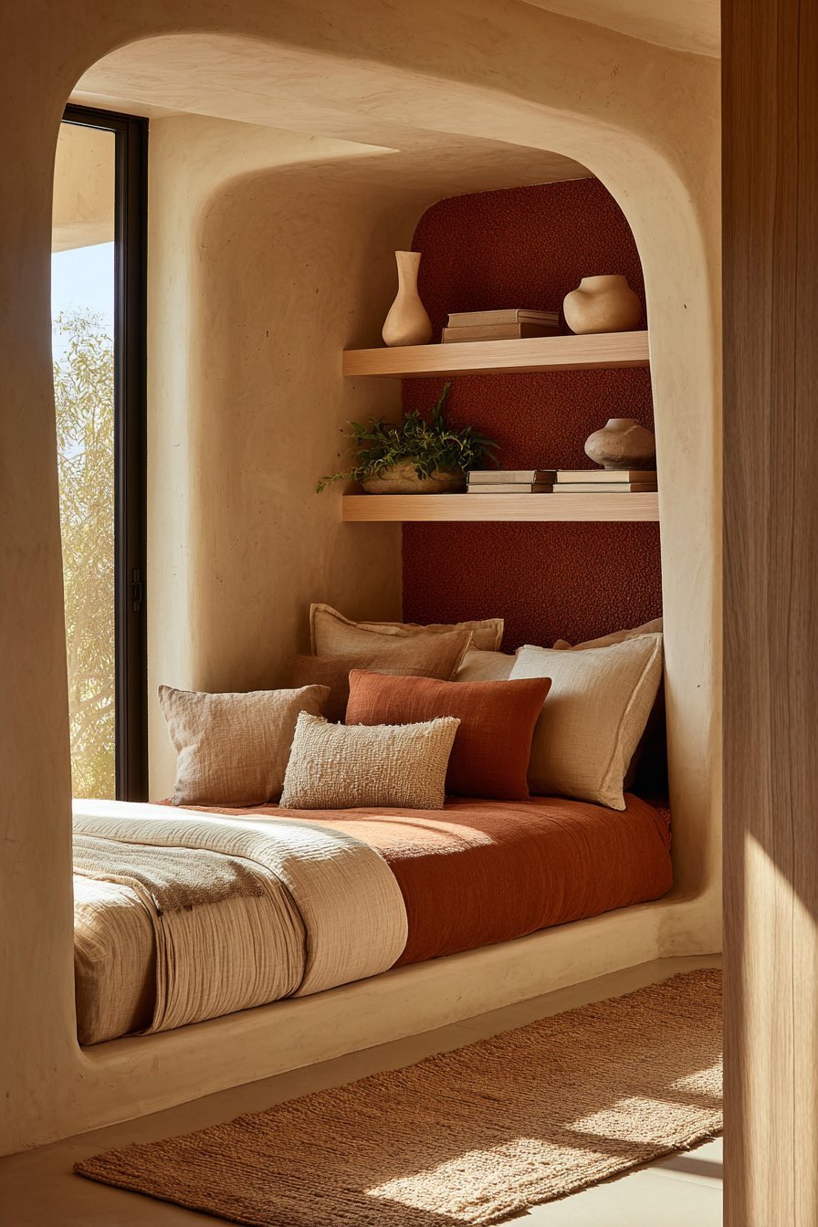 Built-In Walnut Headboard Nook