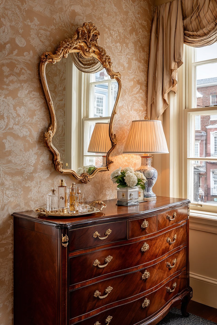 Refined Cherry Wood Dresser Vignette