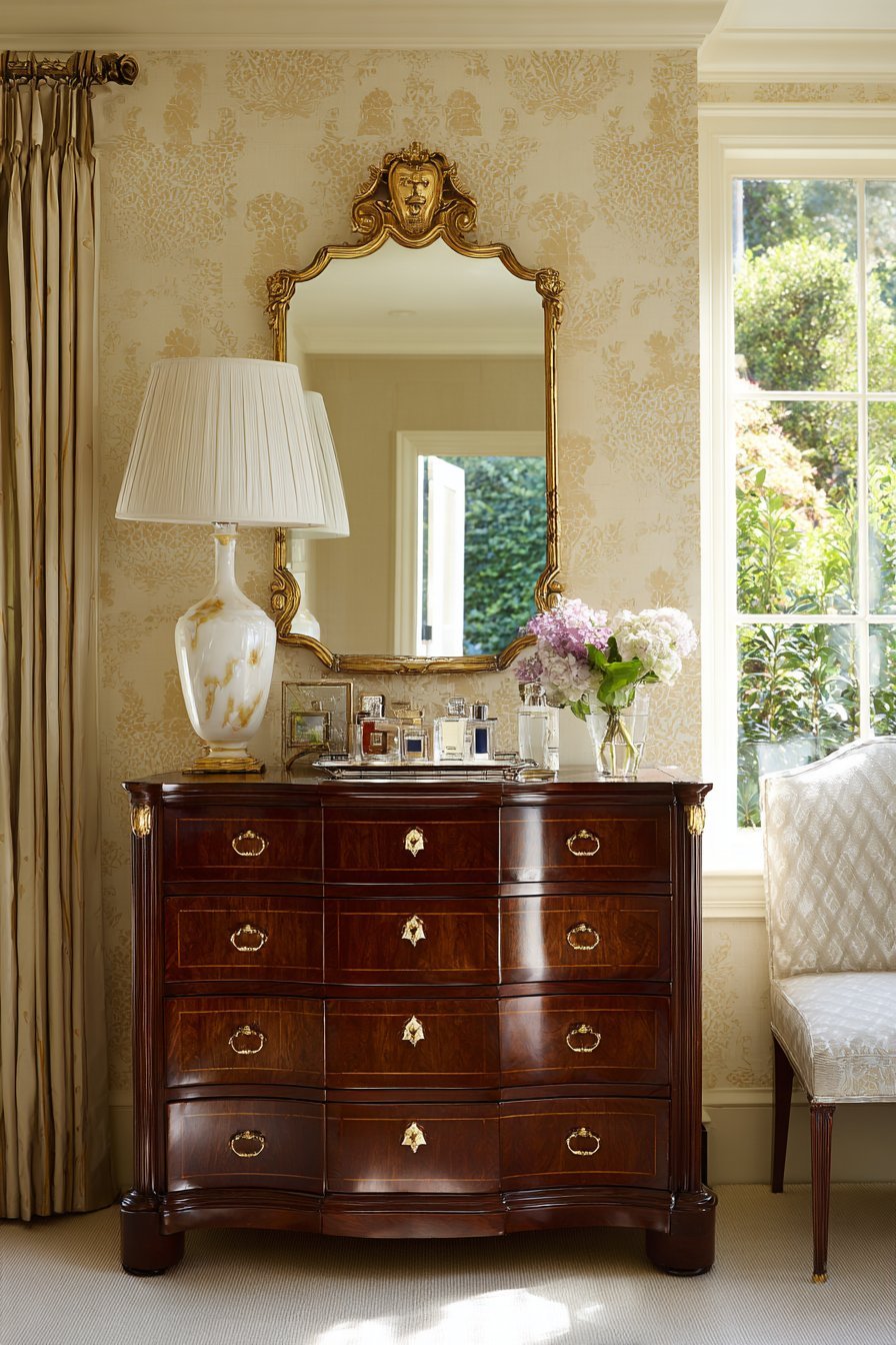 Refined Cherry Wood Dresser Vignette