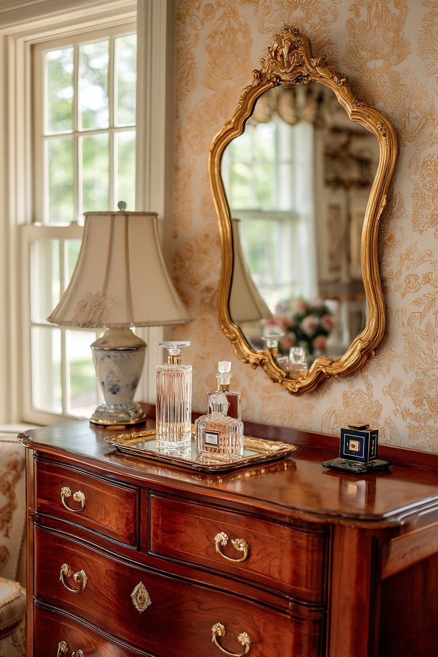 Refined Cherry Wood Dresser Vignette