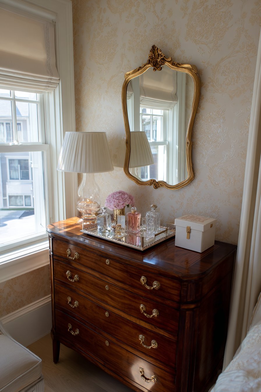 Refined Cherry Wood Dresser Vignette