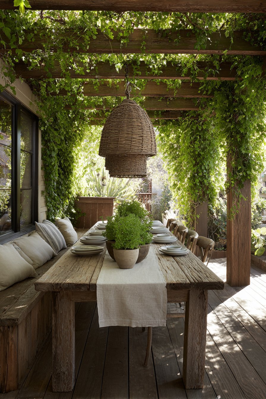 Jasmine-Covered Pergola Dining