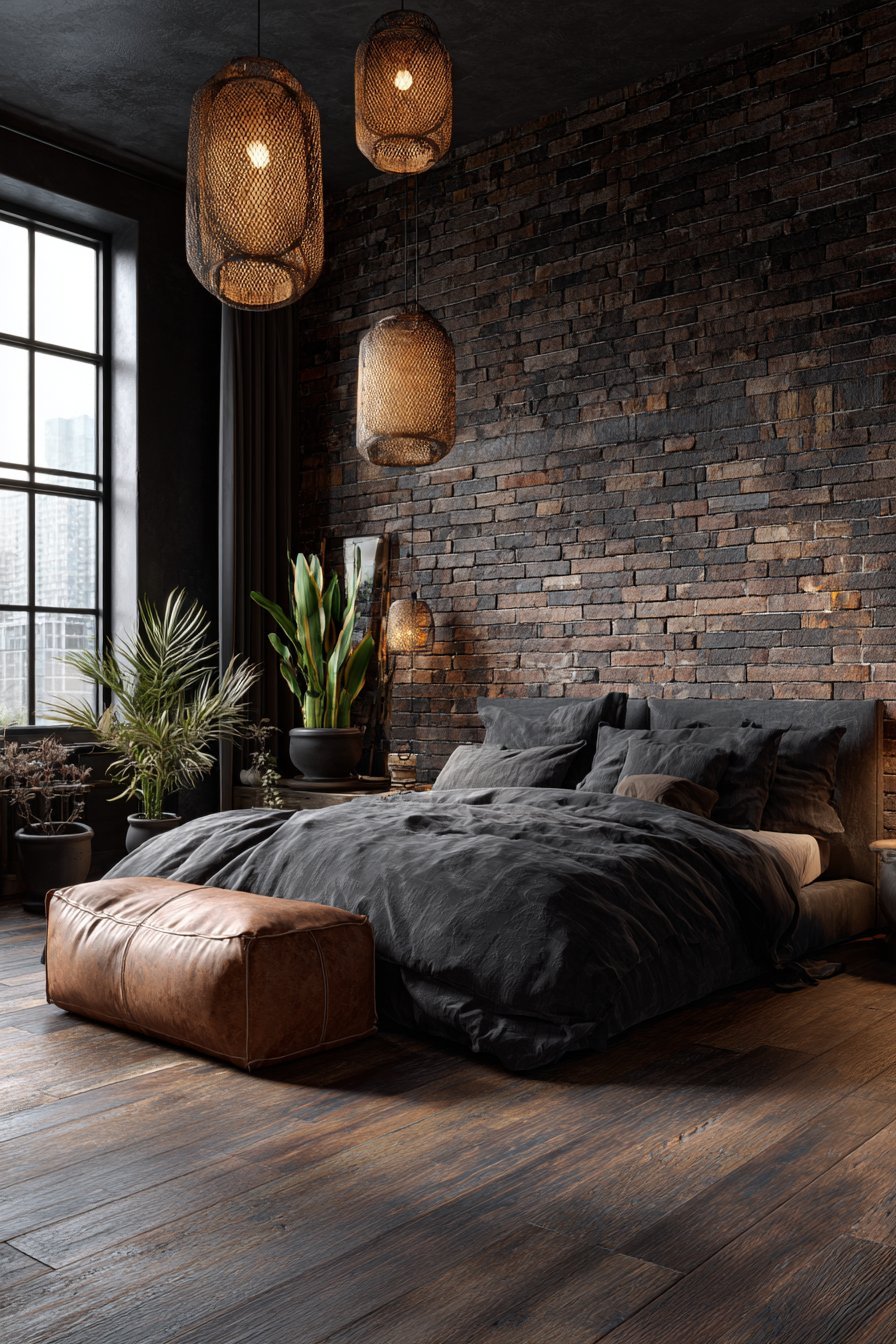 Exposed Brick with Charcoal Linen