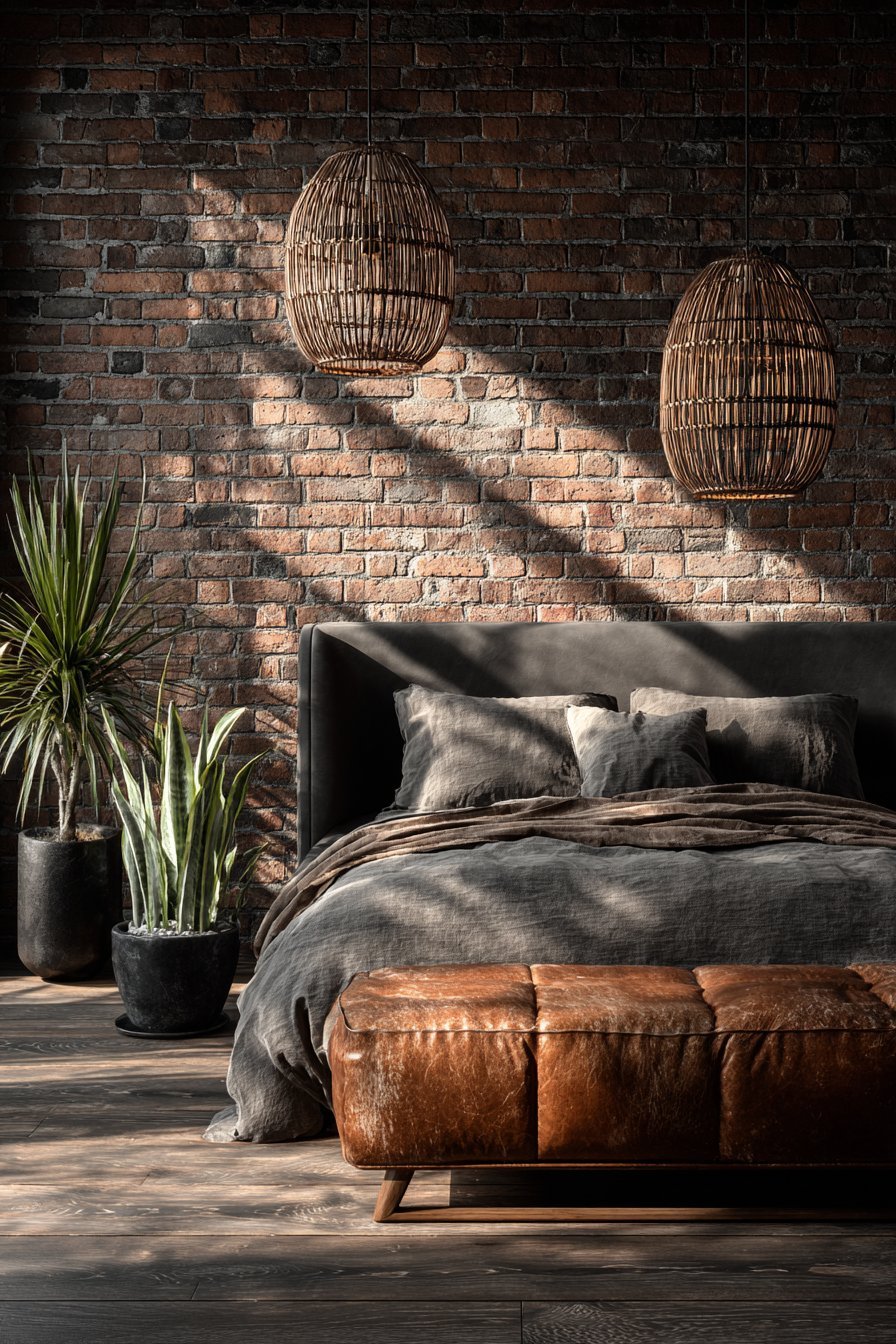 Exposed Brick with Charcoal Linen