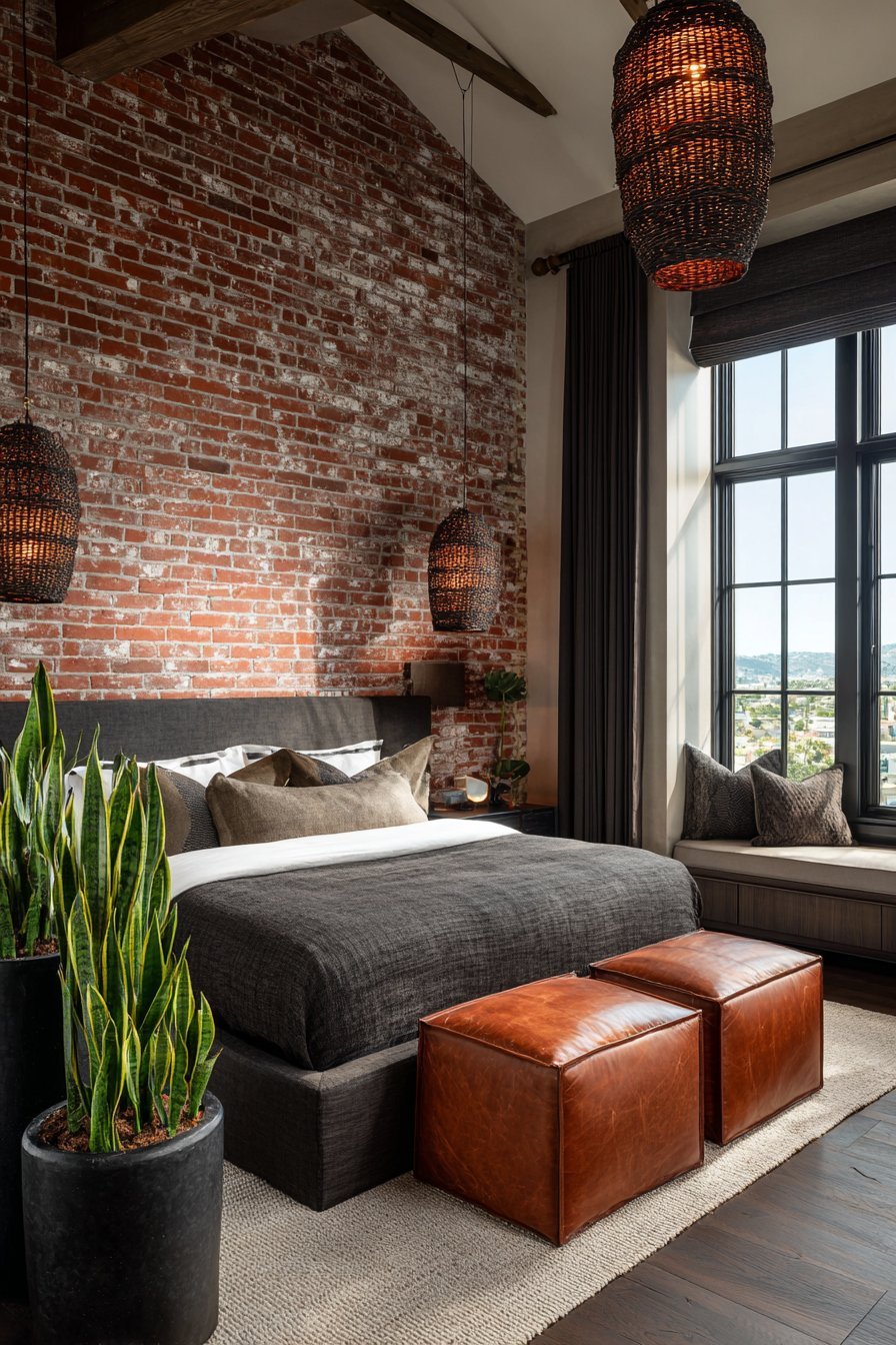 Exposed Brick with Charcoal Linen
