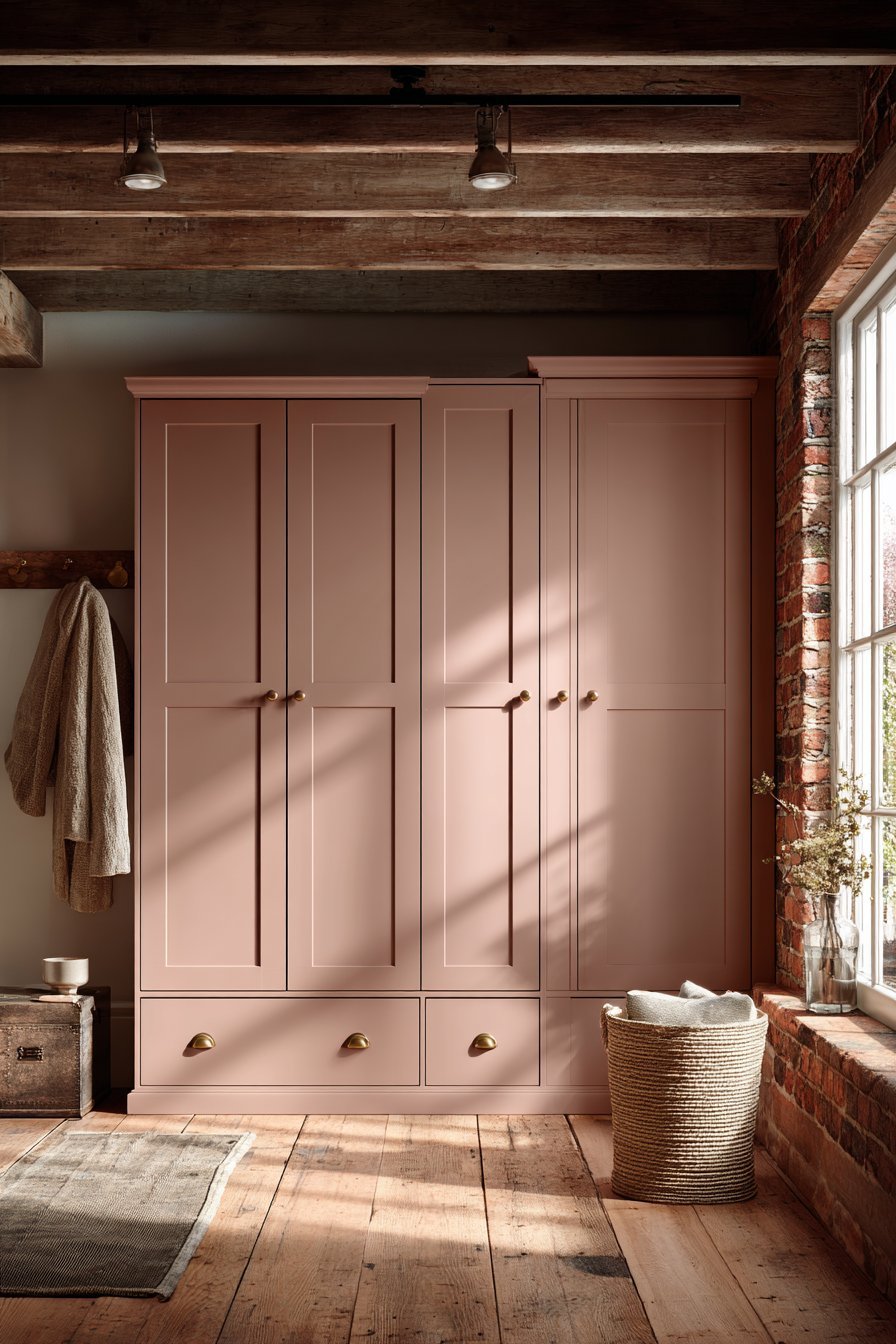 Built-In Storage with Coral-Pink Accents