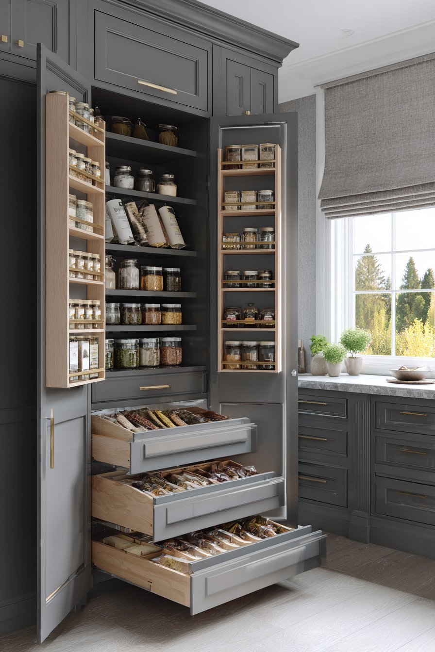 Transitional Grey Kitchen with Custom Storage