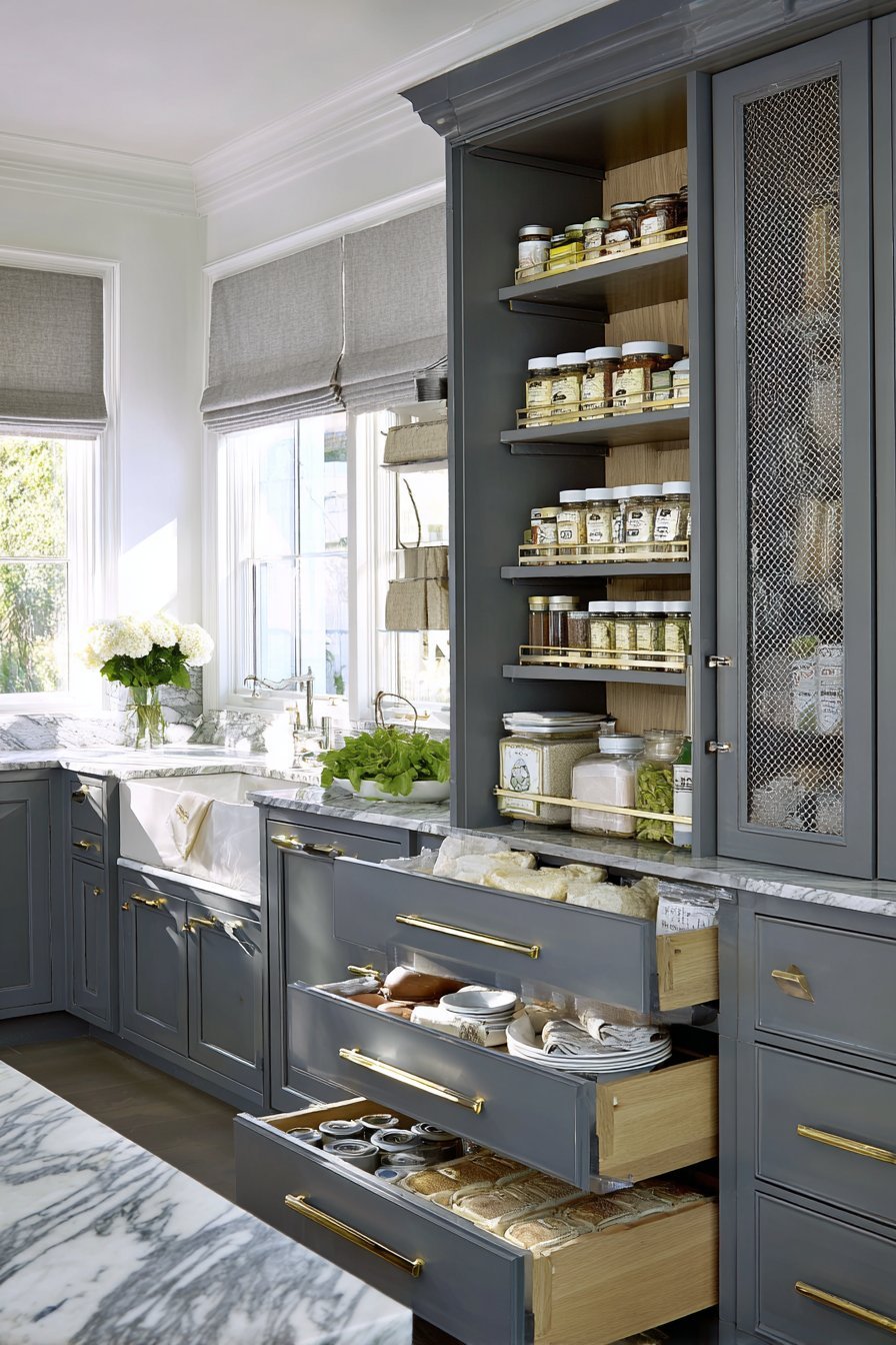 Transitional Grey Kitchen with Custom Storage
