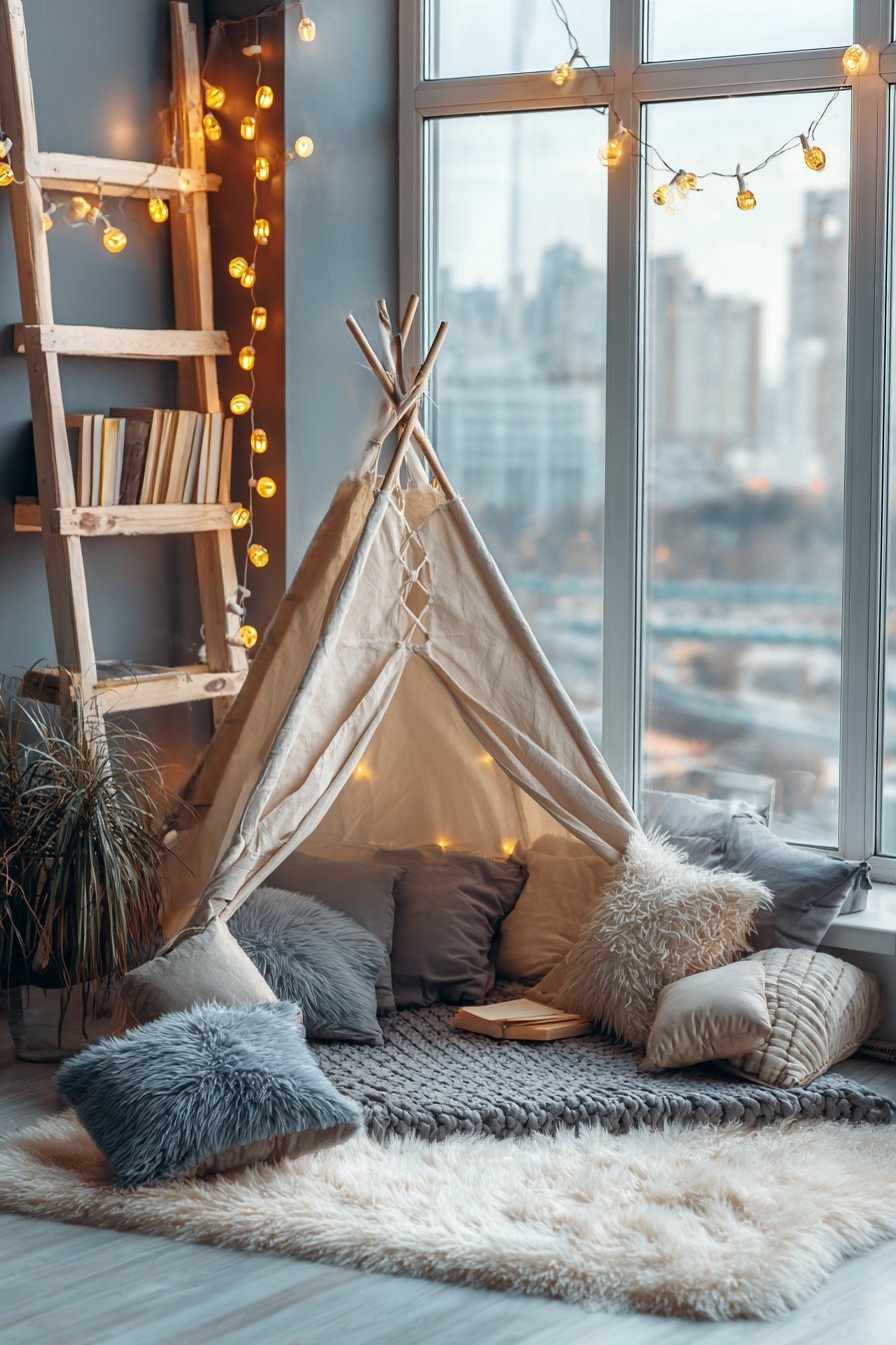 Cozy Reading Corner with Canvas Teepee