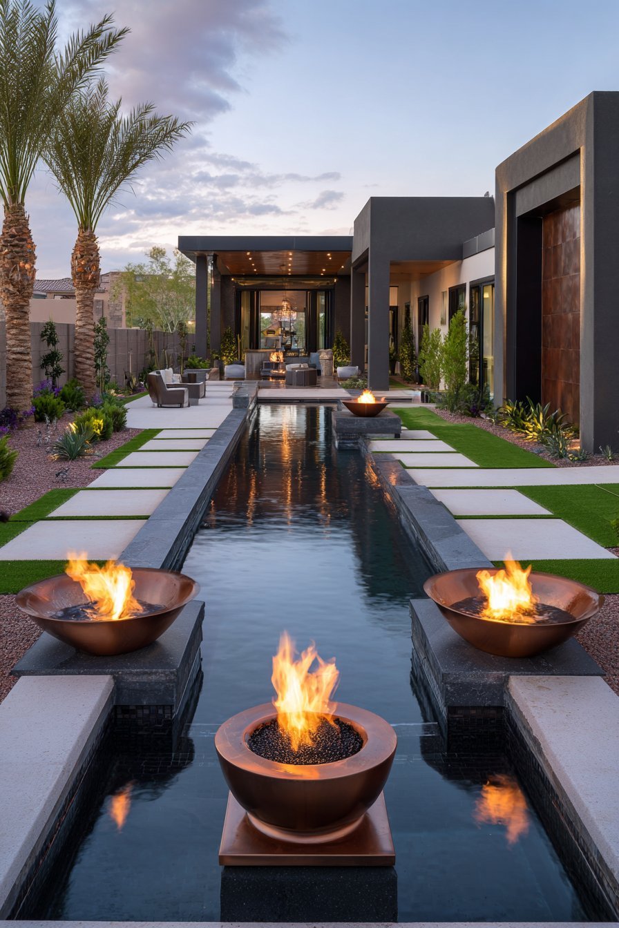 Contemporary Geometric Pool with Fire Features