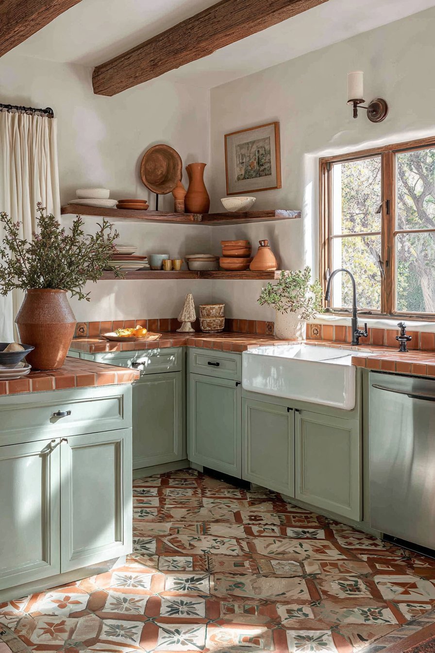 Sage Green and Terracotta Kitchen