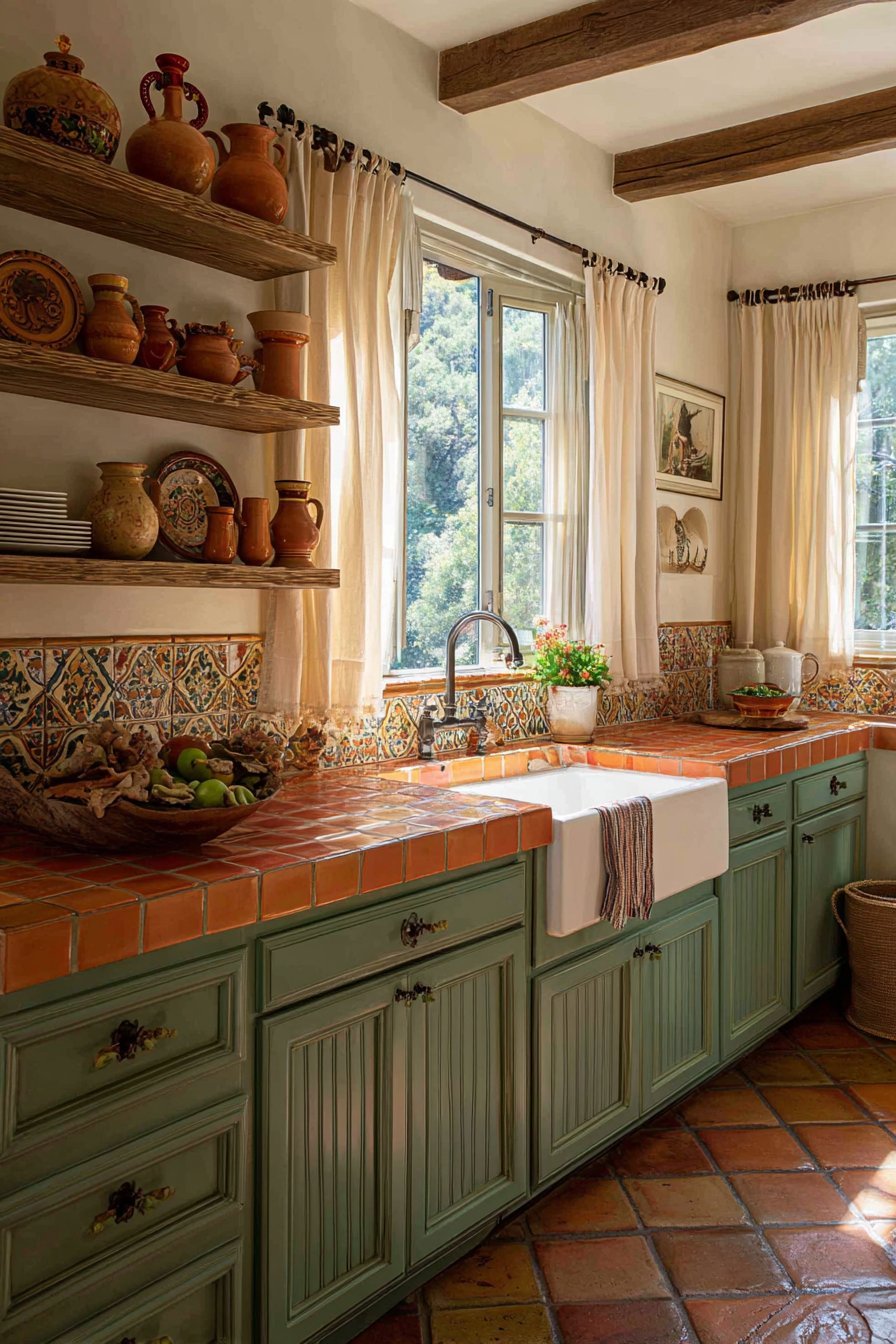 Sage Green and Terracotta Kitchen