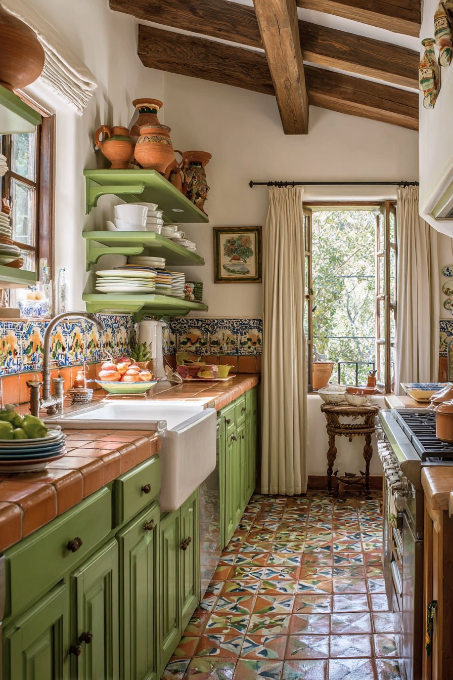 Sage Green and Terracotta Kitchen