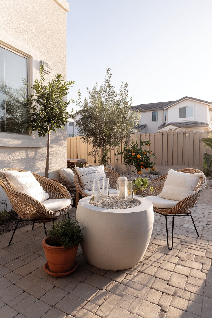 Herringbone Paver Patio with Fire Pit