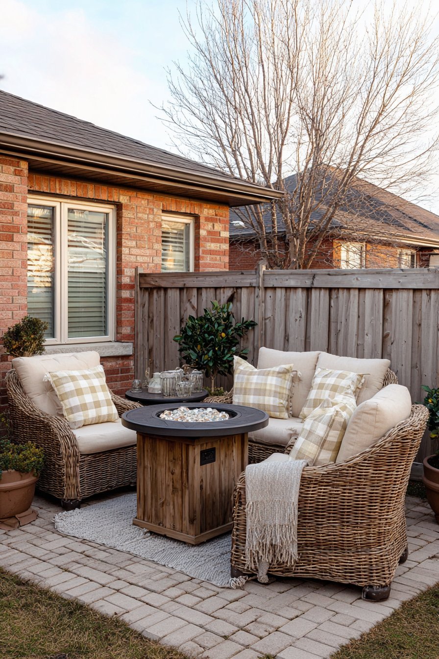 Herringbone Paver Patio with Fire Pit