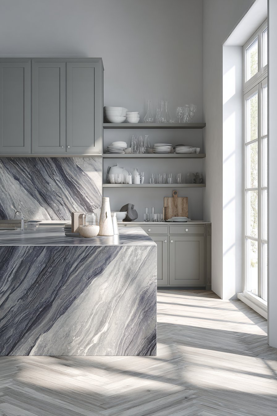 Dramatic Grey Marble Island Statement