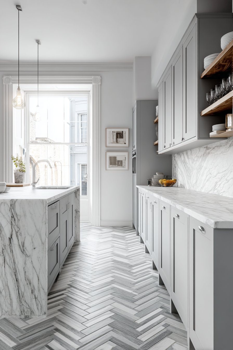 Dramatic Grey Marble Island Statement