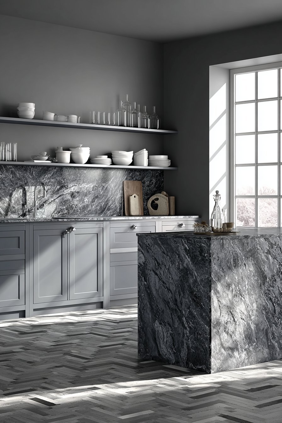 Dramatic Grey Marble Island Statement