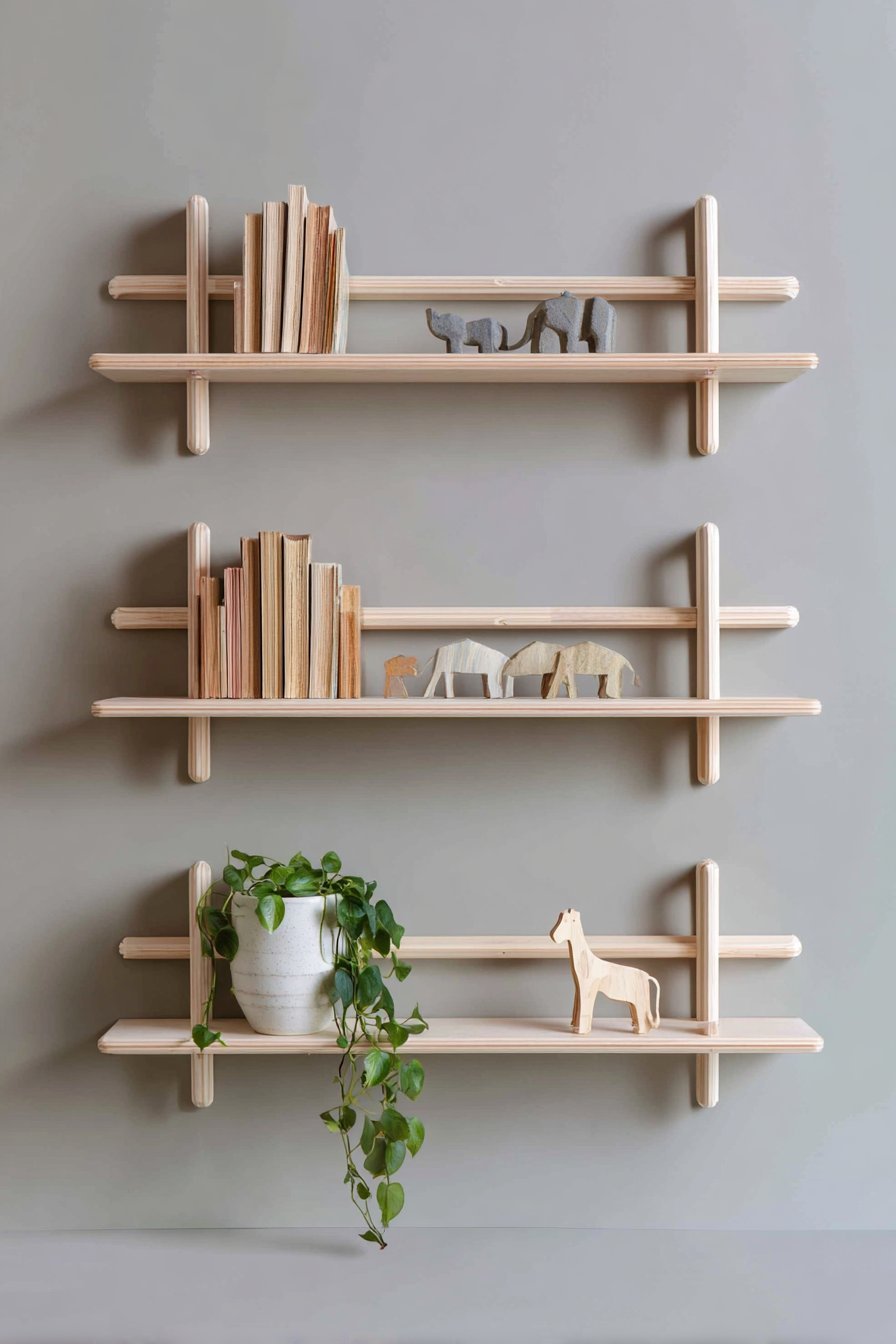 Minimalist Light Birch Floating Shelves