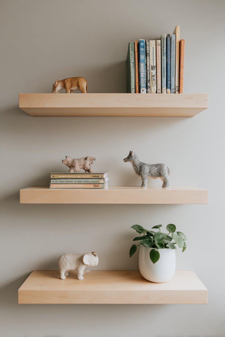 Minimalist Light Birch Floating Shelves