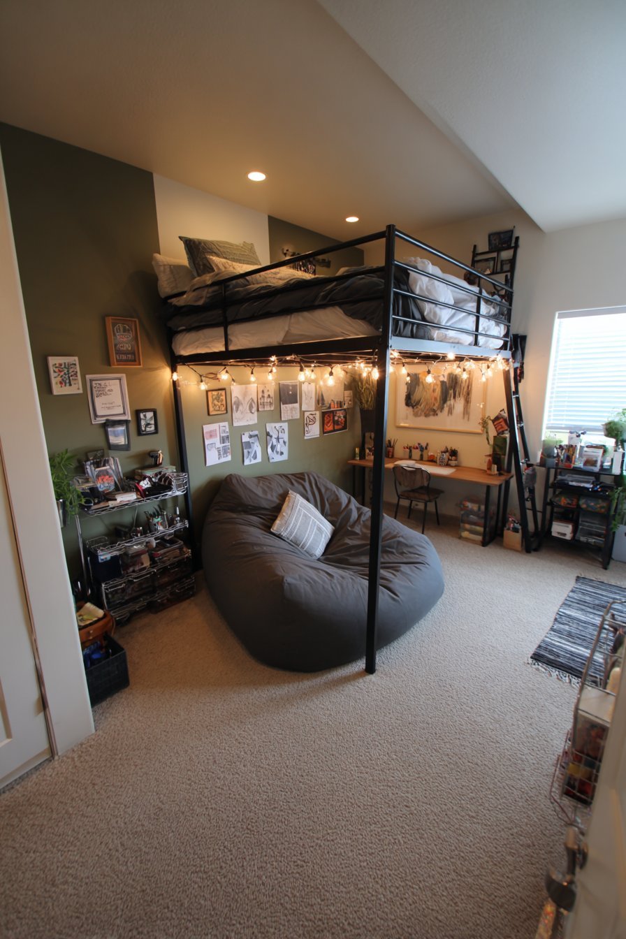 Lofted Bed with Lounge Area