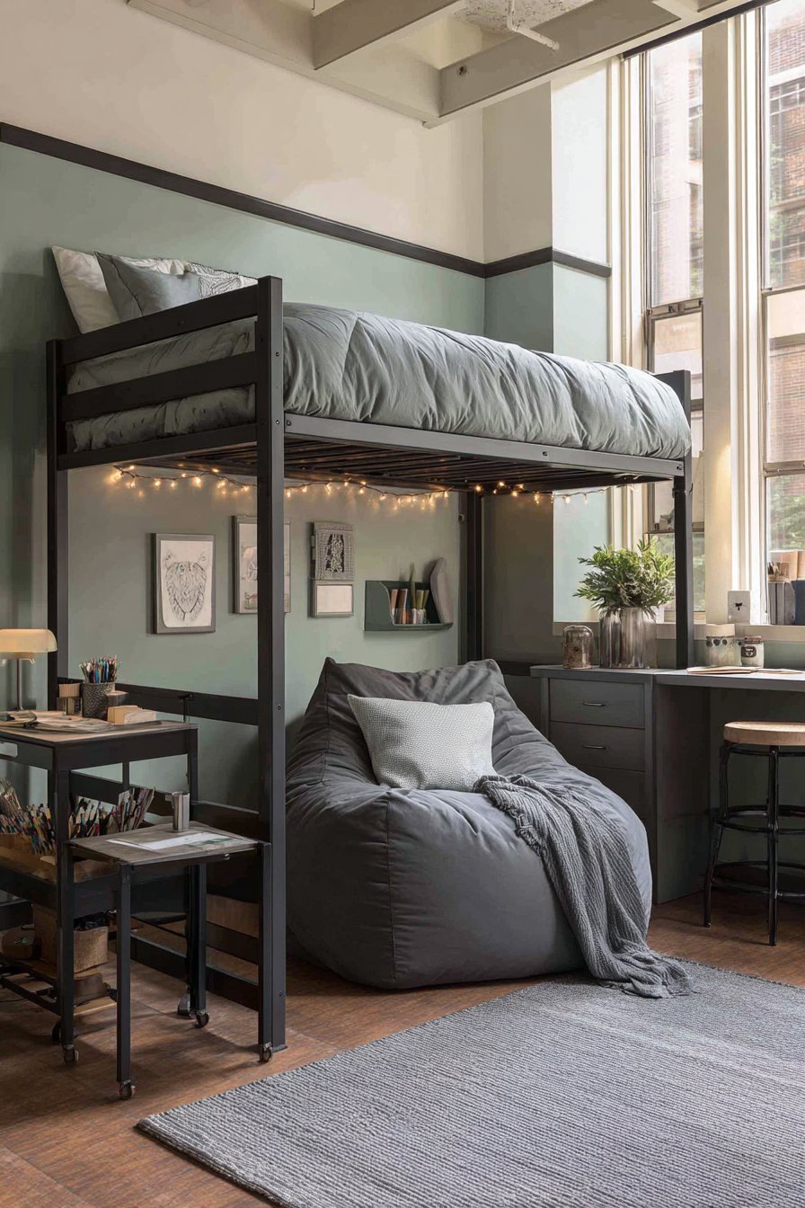 Lofted Bed with Lounge Area