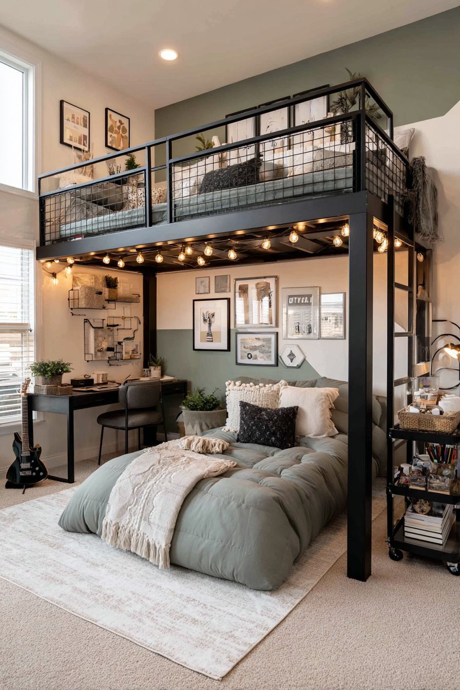 Lofted Bed with Lounge Area
