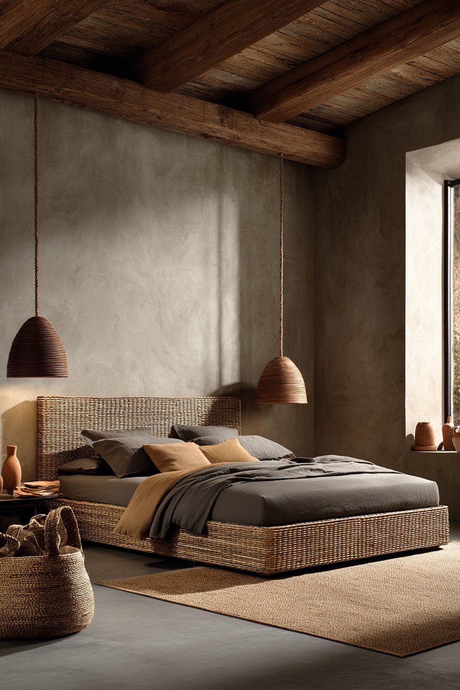 Woven Rattan Statement Headboard Design