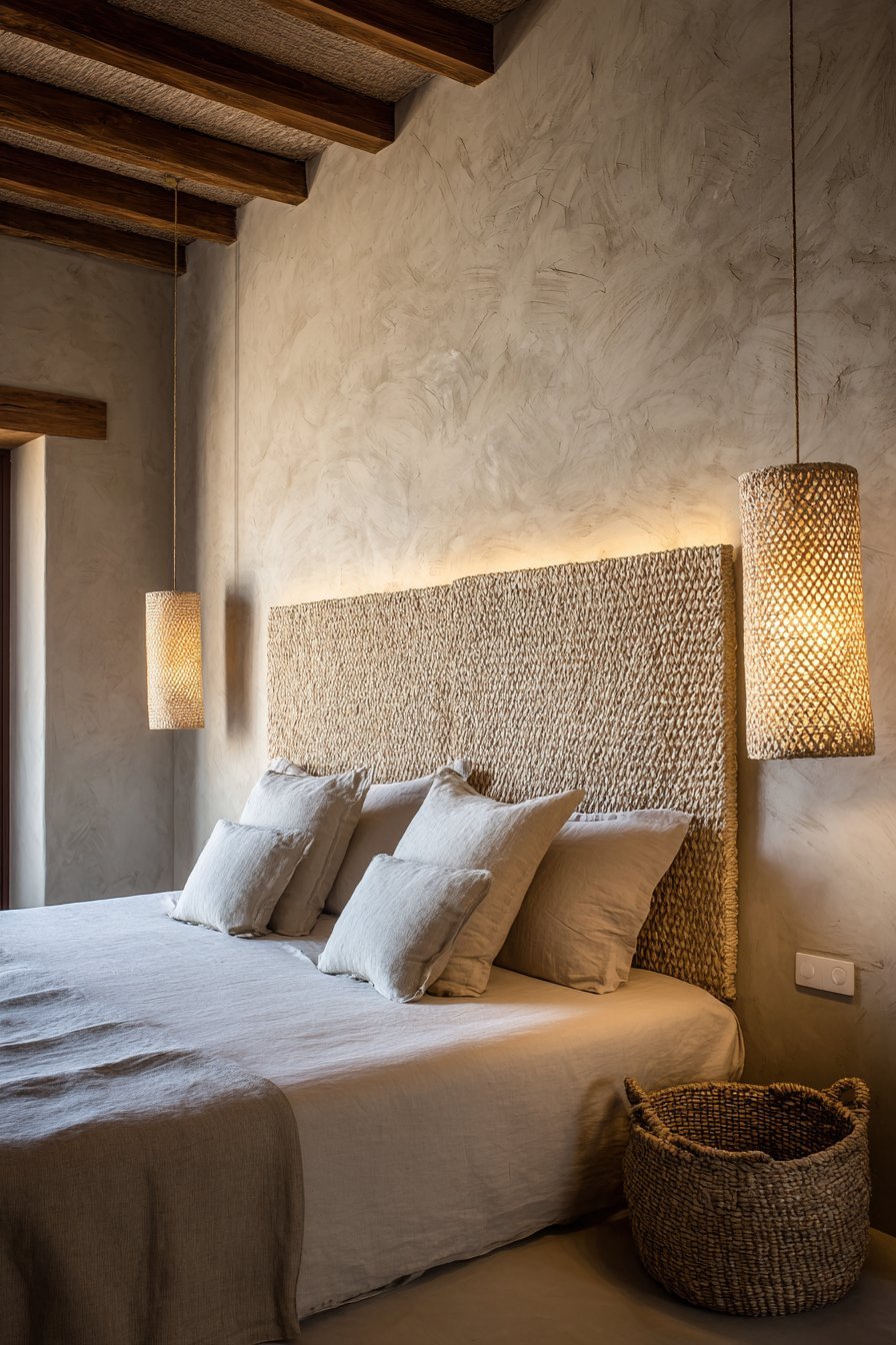 Woven Rattan Statement Headboard Design