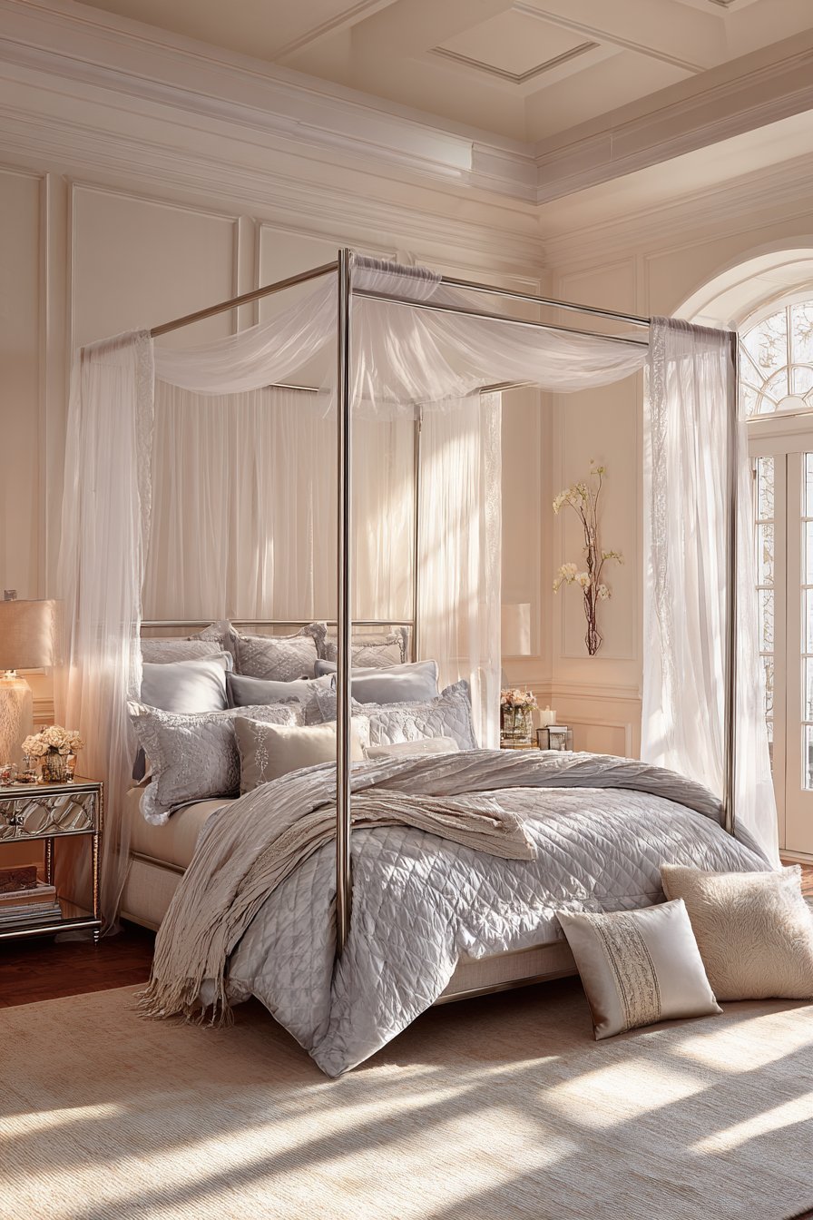 Modern Canopy Bed with Ethereal Draping