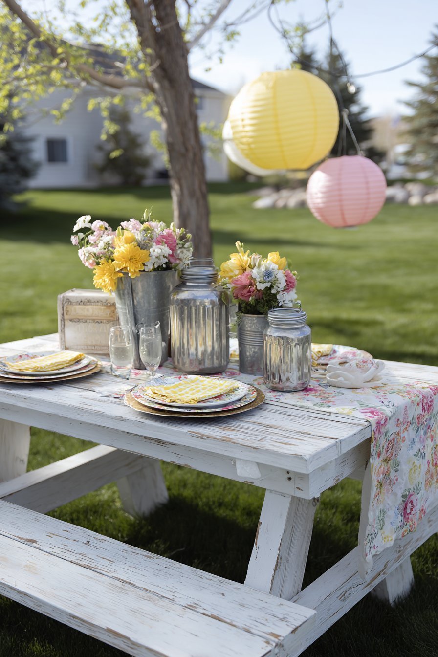Vintage Picnic Table Dining Setup