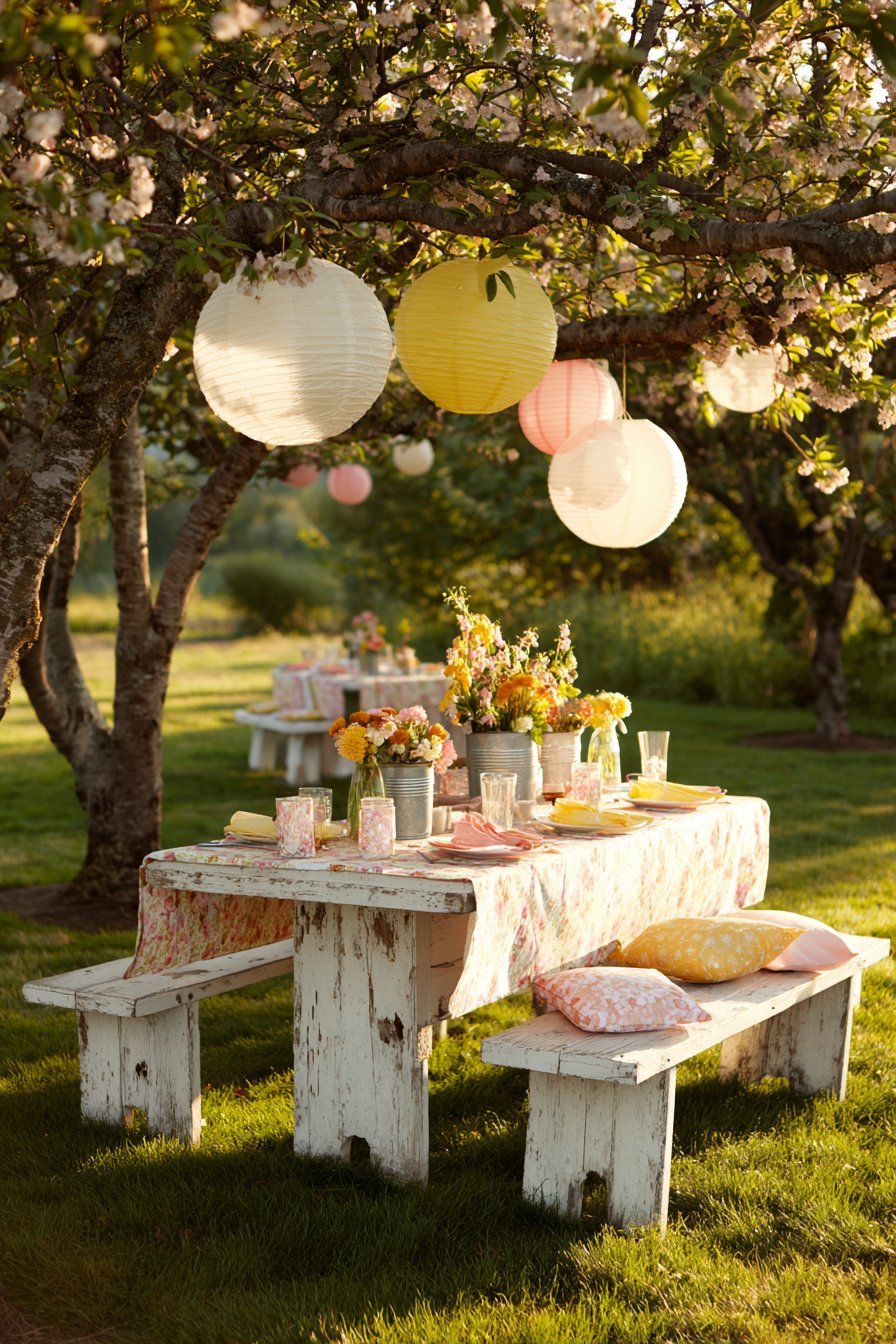Vintage Picnic Table Dining Setup
