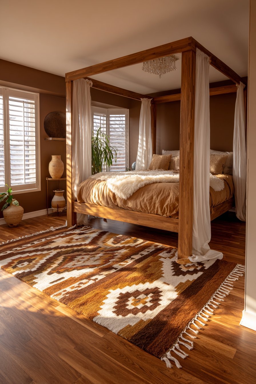 Walnut Canopy with Terracotta Walls