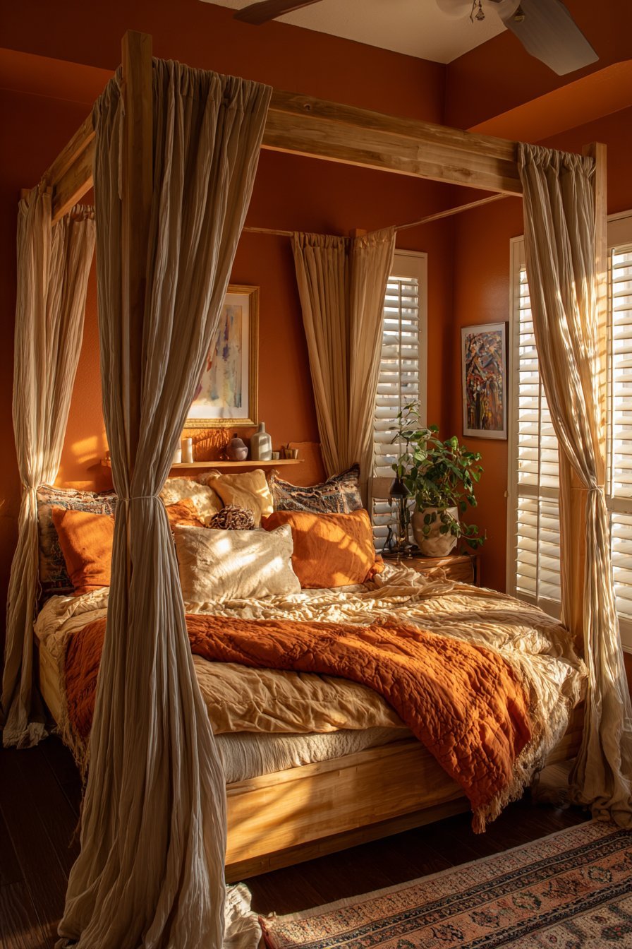 Walnut Canopy with Terracotta Walls