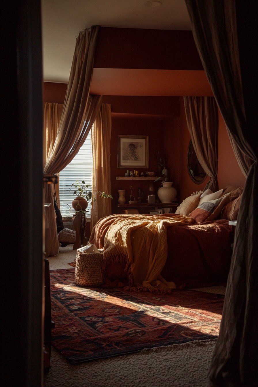 Walnut Canopy with Terracotta Walls