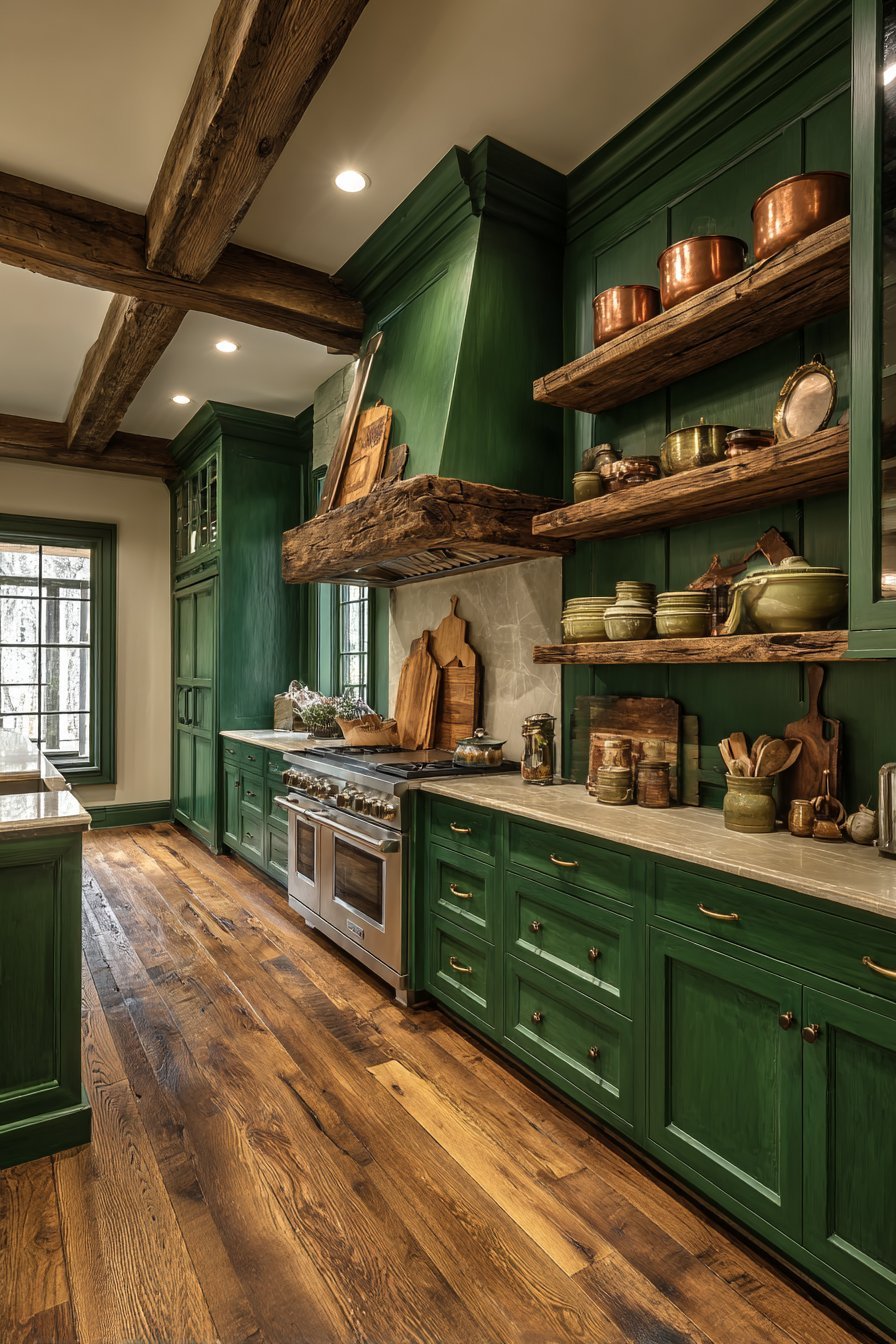 Luxurious Hunter Green with Reclaimed Wood