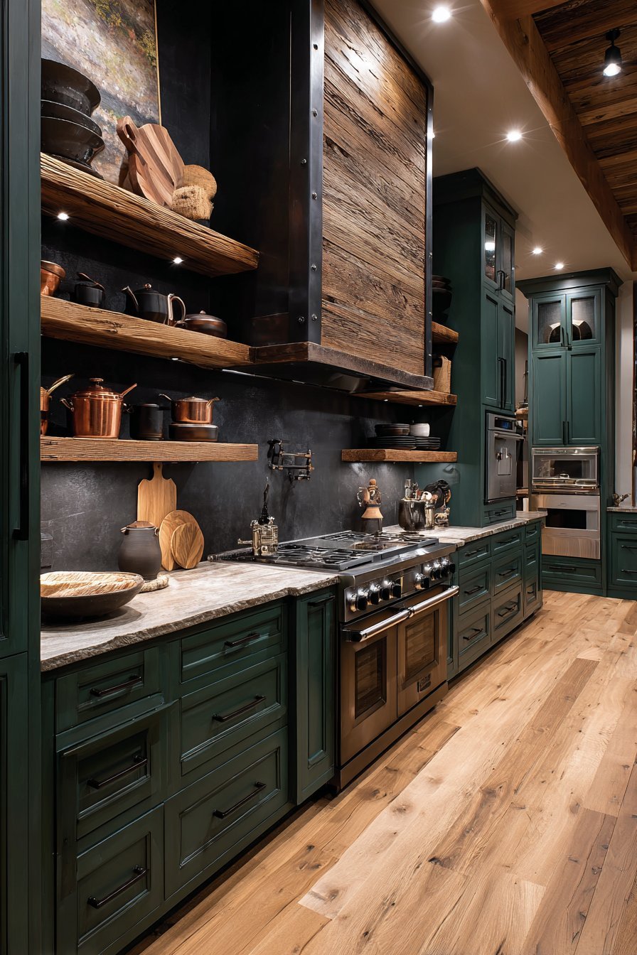Luxurious Hunter Green with Reclaimed Wood
