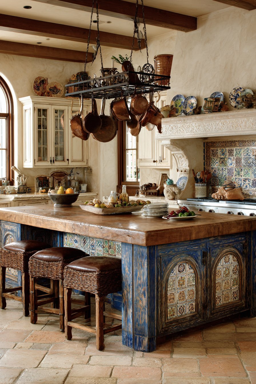 Reclaimed Wood Island with Blue Accents