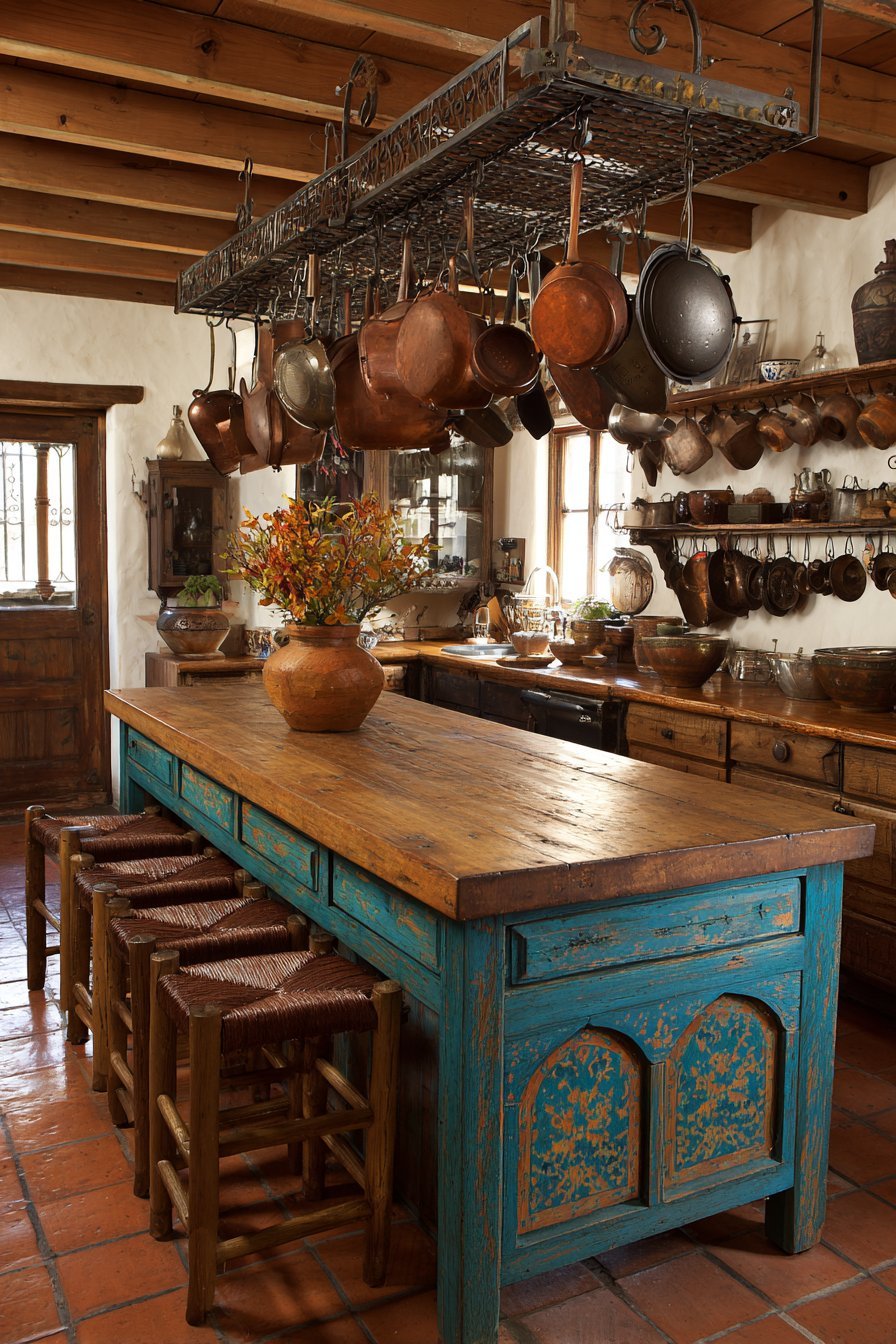 Reclaimed Wood Island with Blue Accents