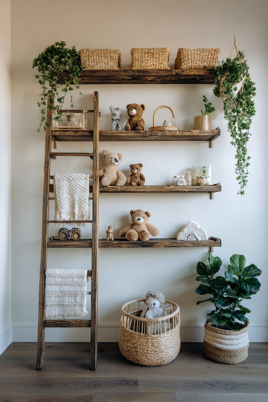 Bohemian Vintage Ladder Shelf with Natural Elements