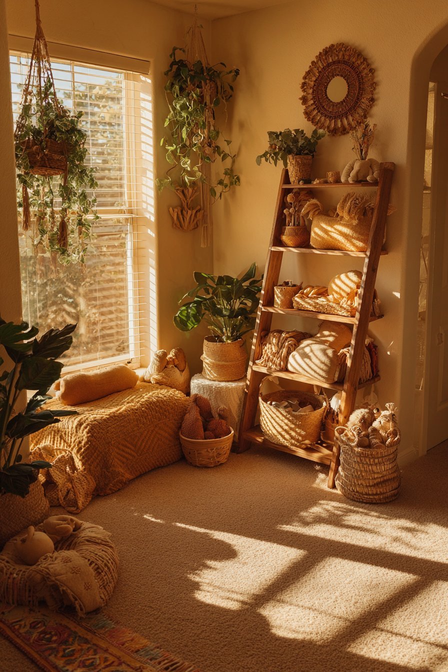 Bohemian Vintage Ladder Shelf with Natural Elements