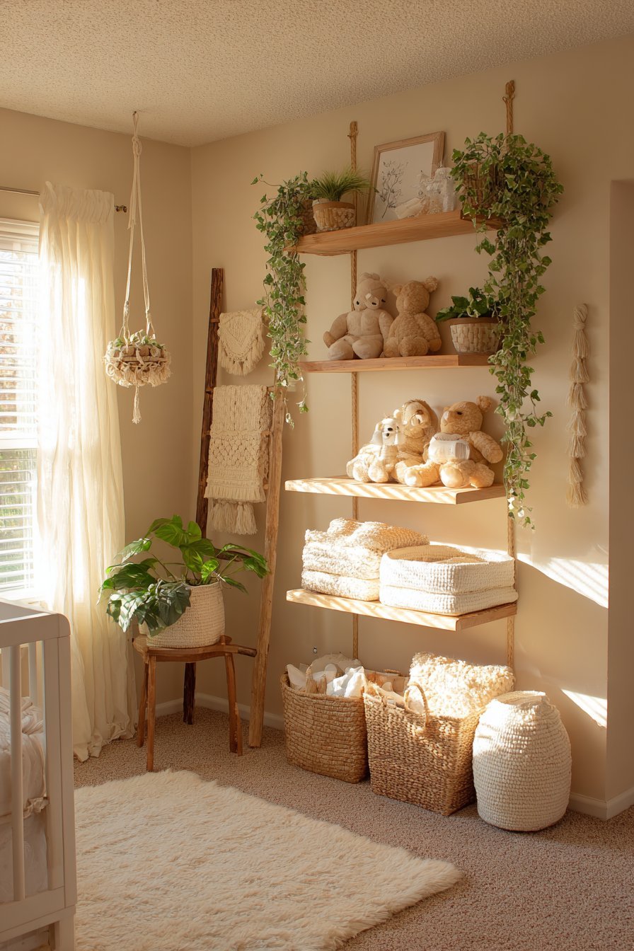 Bohemian Vintage Ladder Shelf with Natural Elements