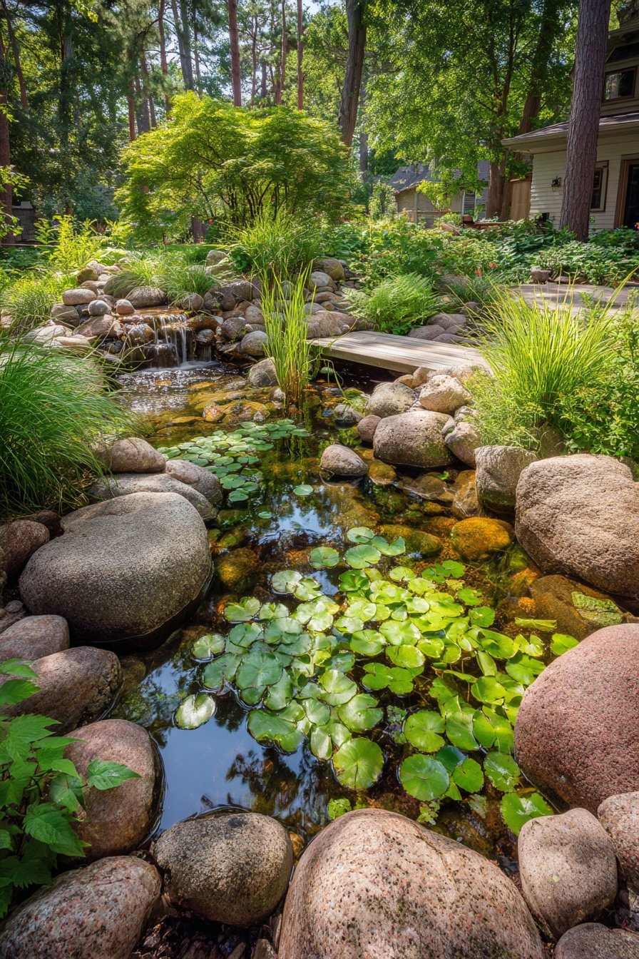 Naturalistic Pond with Stone Edging