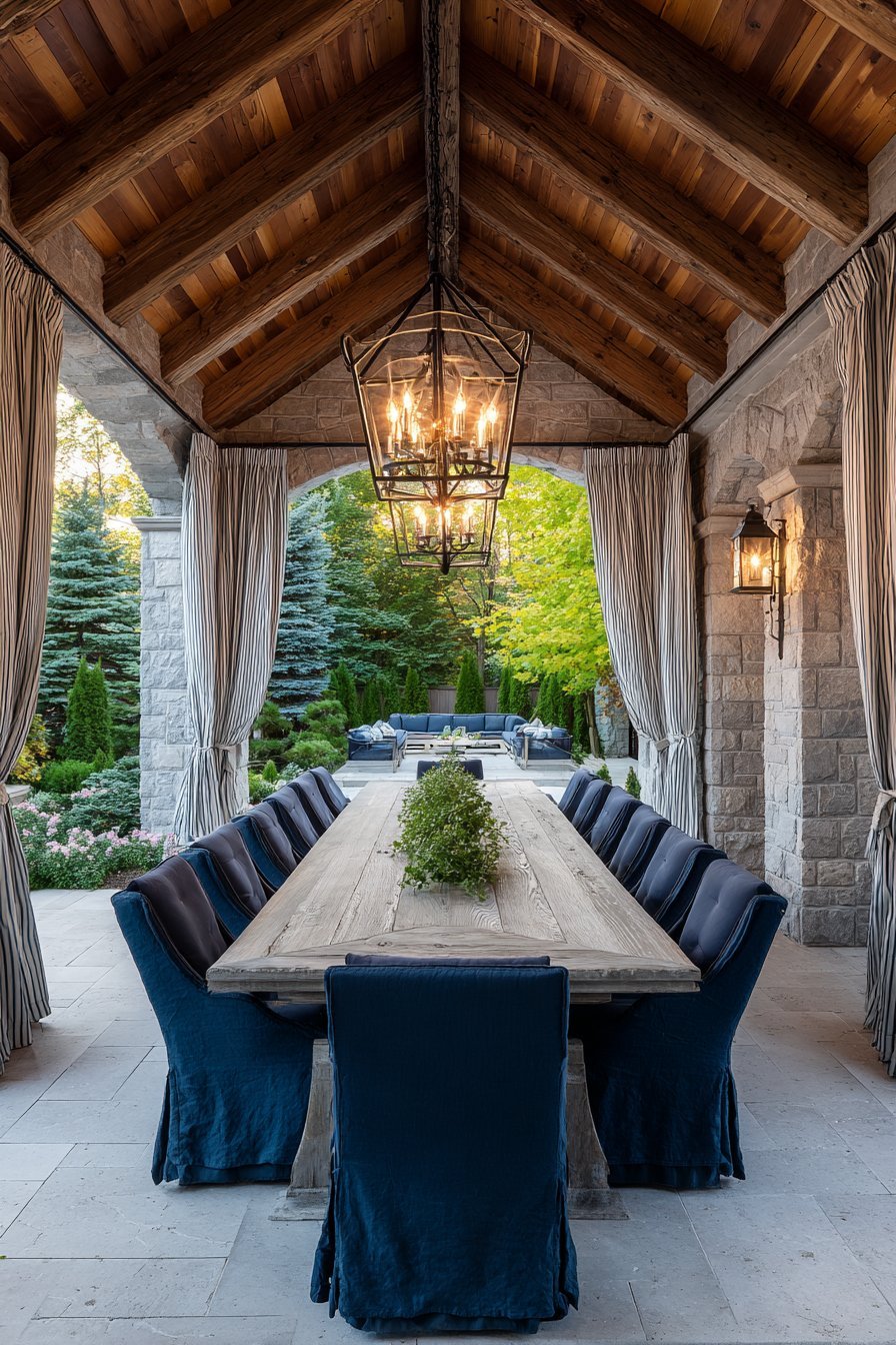 Solid-Roof Dining Pavilion with Stone Columns