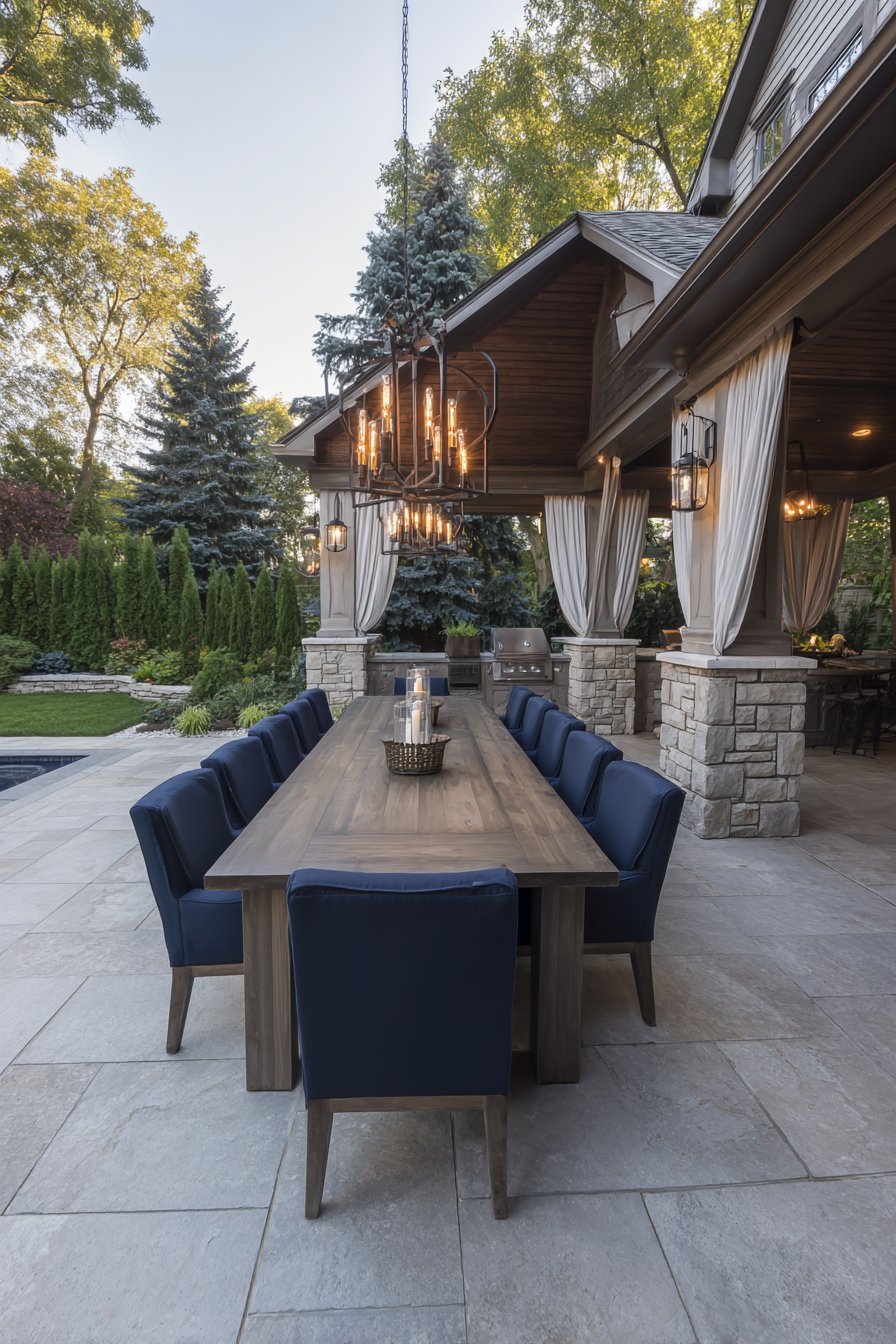 Solid-Roof Dining Pavilion with Stone Columns
