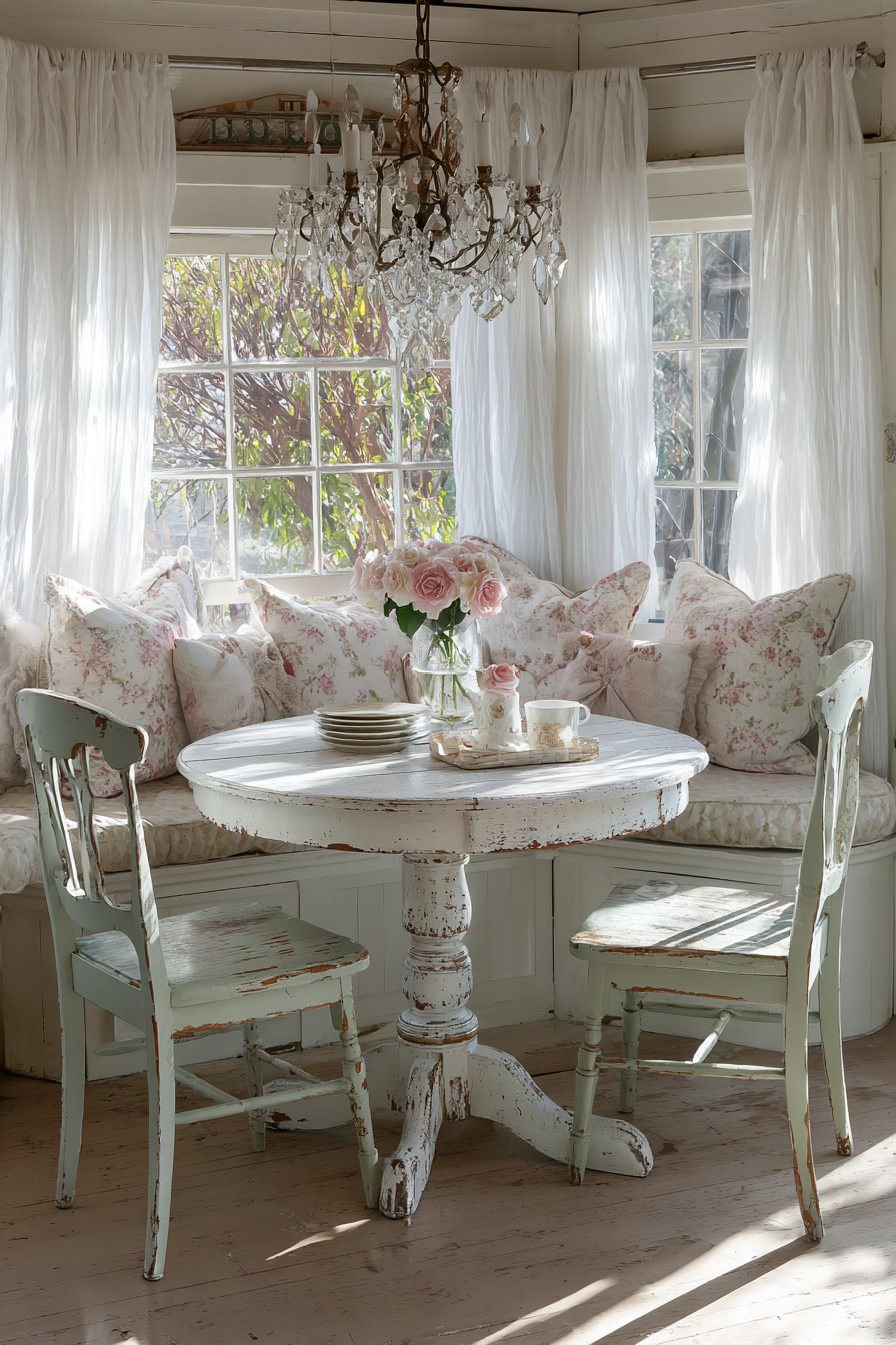 Distressed Breakfast Nook with Mismatched Seating
