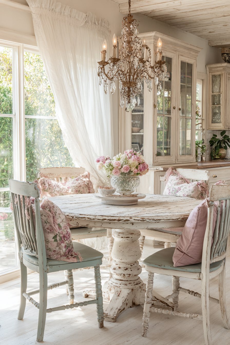 Distressed Breakfast Nook with Mismatched Seating