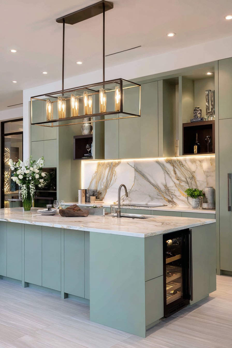 Contemporary Eucalyptus Kitchen with Gold Veining
