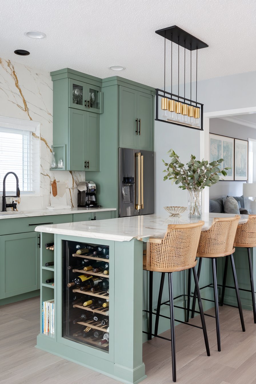 Contemporary Eucalyptus Kitchen with Gold Veining